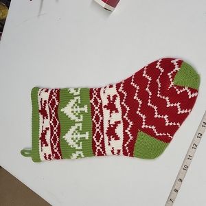 Star, Tree, and Chevron Pattern Green Red White Christmas Stocking Fully Lined